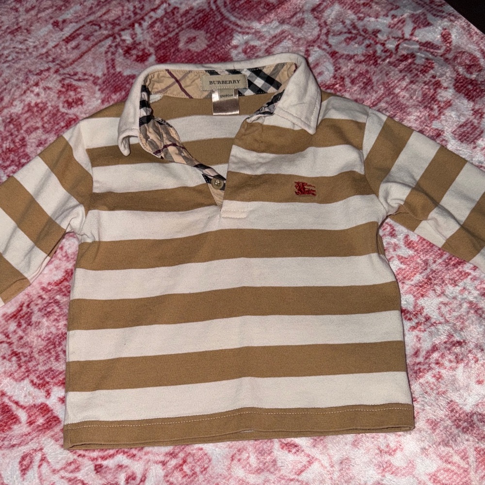 Burberry Kids Polo Shirt - Tan and White Stripes